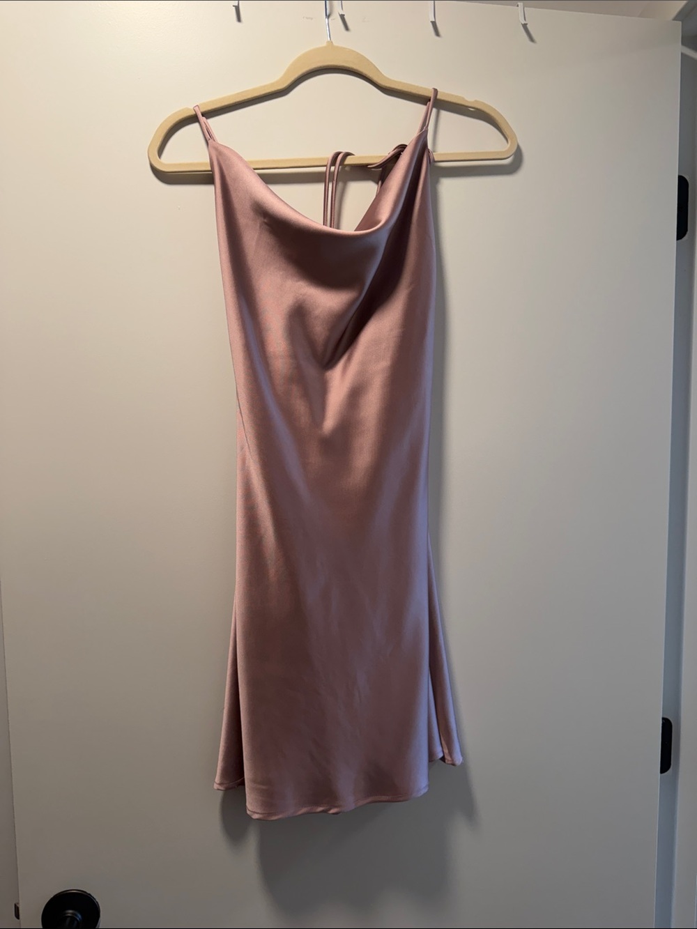 Satin Cowl Neck Slip Dress - Dusty Rose